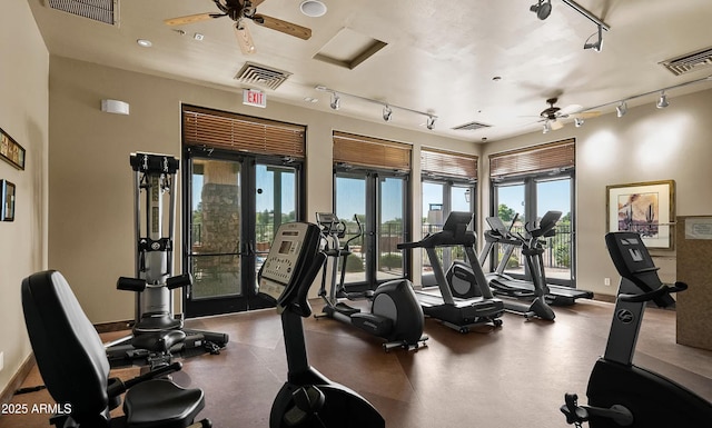 4968 E Meadow Vista Dr, Cornville, AZ 86325 - gym with visible vents, baseboards, and a ceiling fan