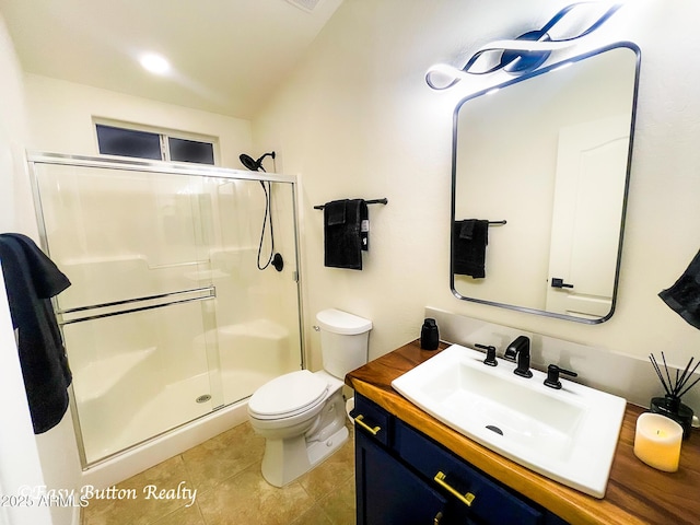 4968 E Meadow Vista Dr, Cornville, AZ 86325 - full bathroom featuring tile patterned flooring, a stall shower, toilet, and vanity