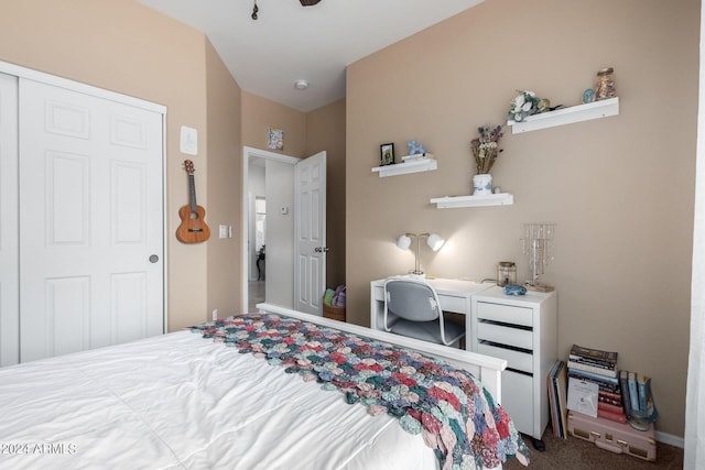 carpeted bedroom with a closet