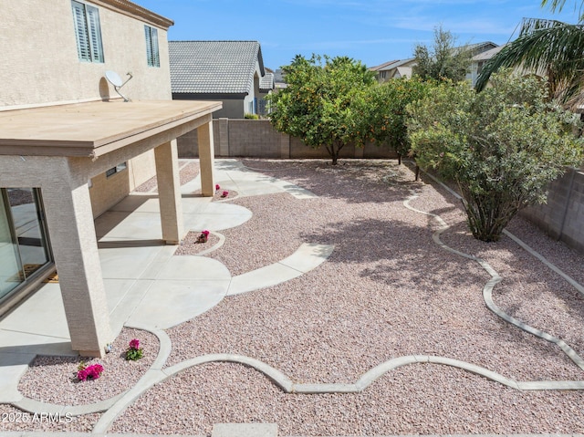 view of yard featuring a patio and a fenced backyard