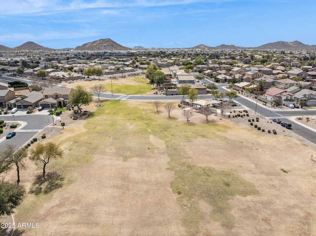 aerial view featuring a mountain view and a residential view