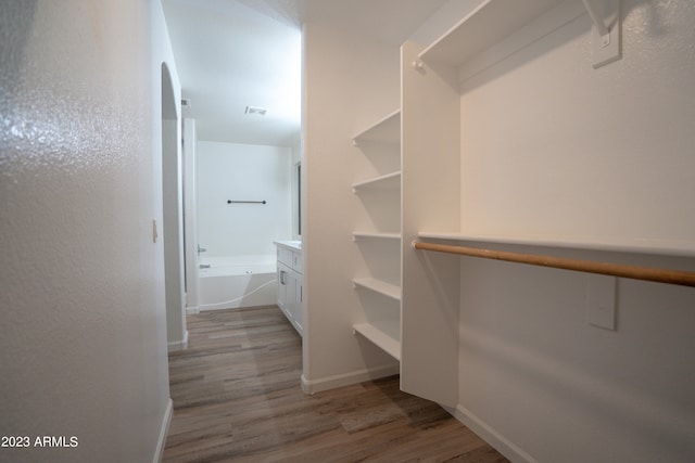 spacious closet featuring light hardwood / wood-style flooring