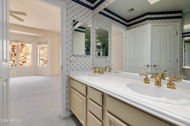 bathroom with vanity and ceiling fan