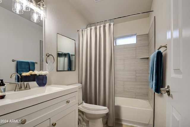 full bathroom featuring vanity, toilet, and shower / bath combo with shower curtain