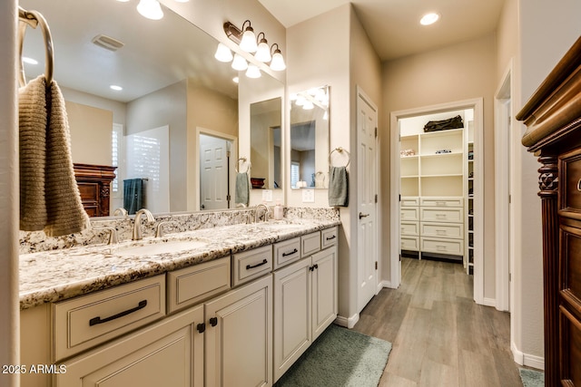 bathroom with vanity and wood-type flooring