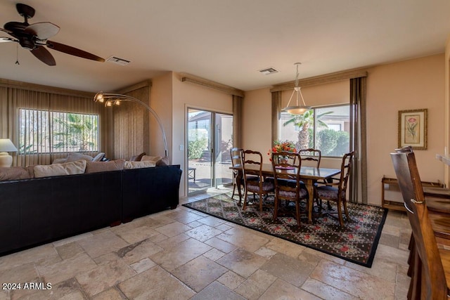 dining space featuring ceiling fan and a healthy amount of sunlight