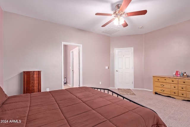 bedroom featuring carpet flooring and ceiling fan