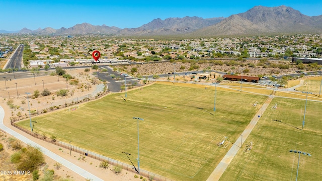 aerial view featuring a rural view and a mountain view