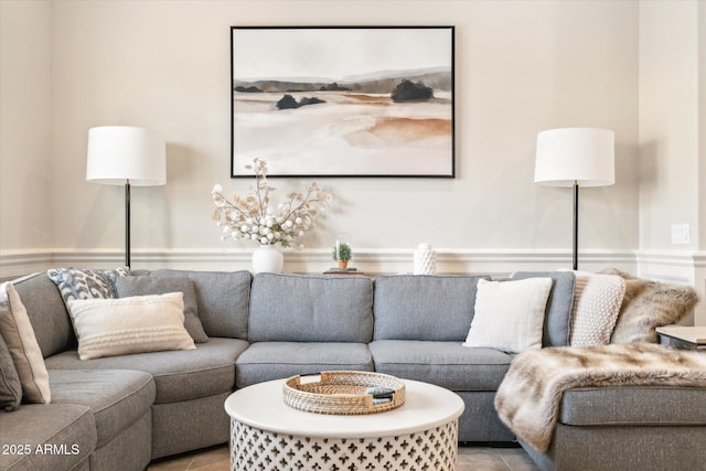 living room featuring light tile patterned floors