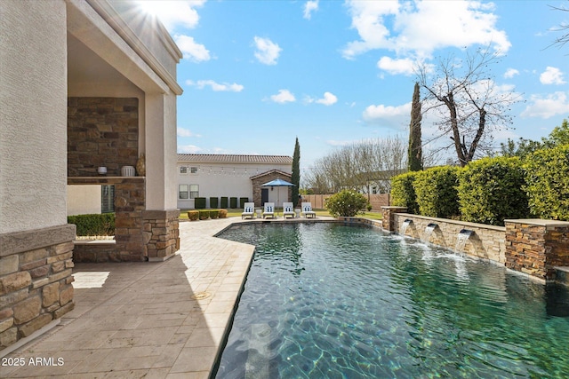 view of pool with a patio, a fenced in pool, and a fenced backyard