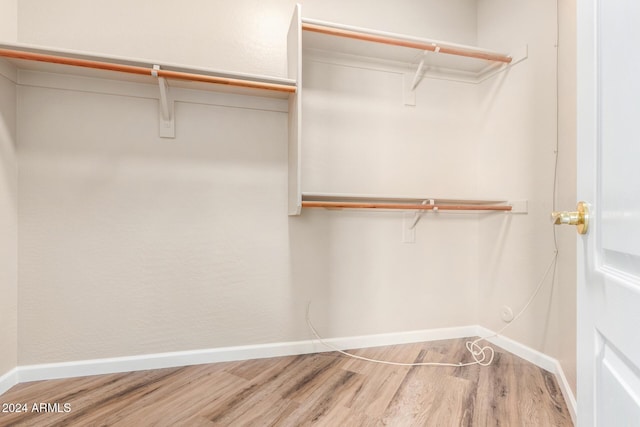 walk in closet with wood-type flooring