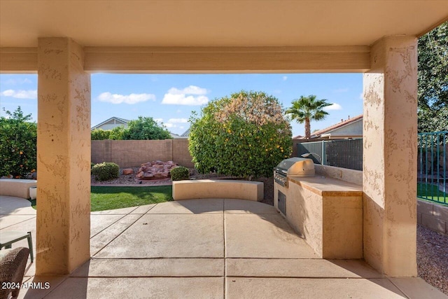 view of patio featuring grilling area and exterior kitchen