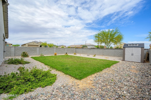 17864 W Paraiso Dr, Surprise, AZ 85387 - view of yard featuring a fenced backyard, an outbuilding, and a storage unit