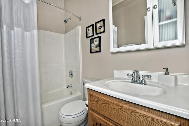 bathroom with vanity, toilet, and shower / bath combo