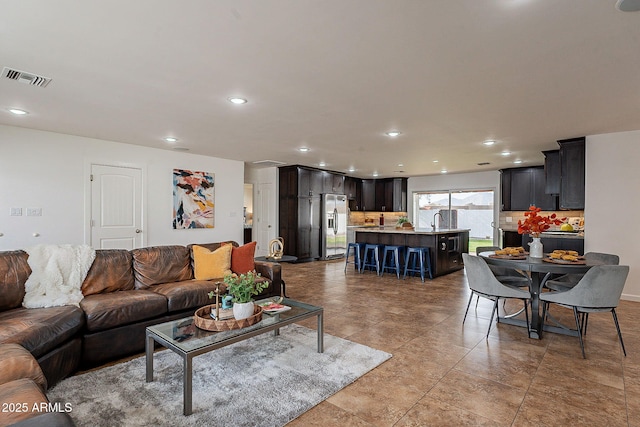 living room with sink