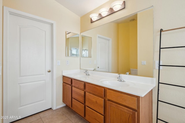 bathroom featuring tile patterned flooring, vanity, and toilet