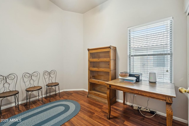 office with dark hardwood / wood-style flooring