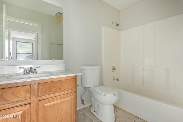 full bathroom with vanity, toilet, shower / bath combination, and tile patterned flooring