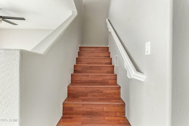 stairs with ceiling fan