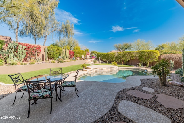 view of swimming pool featuring a patio area