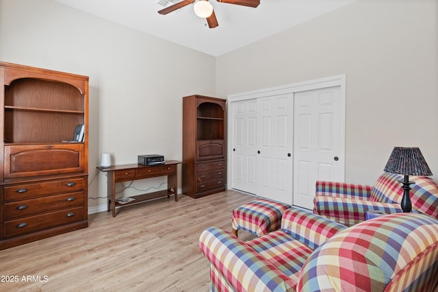 interior space featuring light hardwood / wood-style floors and ceiling fan