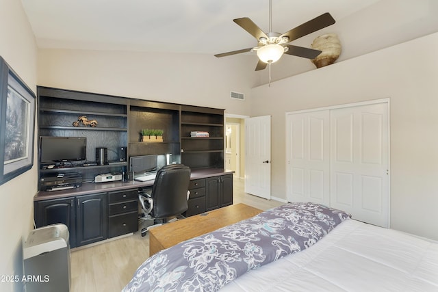 25042 S Hollygreen Dr, Sun Lakes, AZ 85248 - bedroom with a ceiling fan, a closet, light wood-type flooring, and visible vents