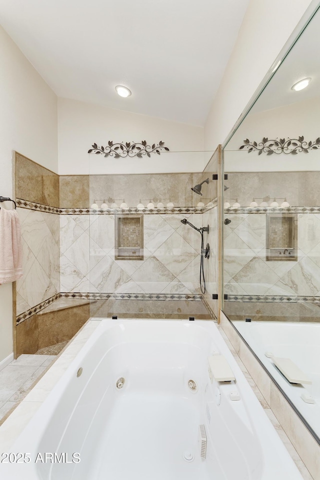 25042 S Hollygreen Dr, Sun Lakes, AZ 85248 - bathroom with a jetted tub and recessed lighting