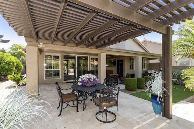 25042 S Hollygreen Dr, Sun Lakes, AZ 85248 - view of patio with a pergola, ceiling fan, and outdoor dining space