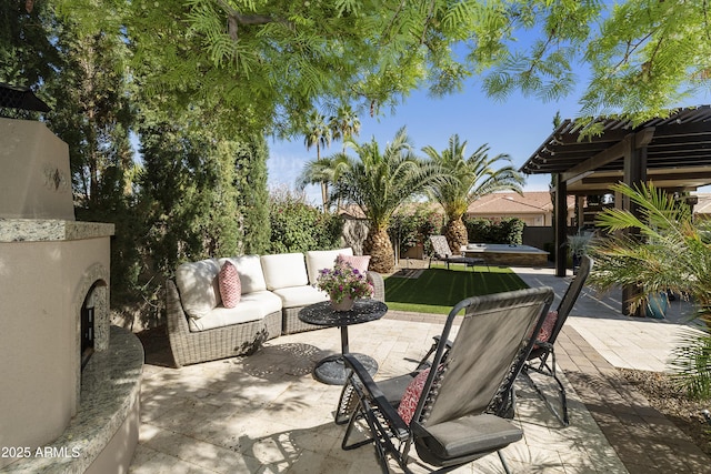 25042 S Hollygreen Dr, Sun Lakes, AZ 85248 - view of patio with an outdoor living space and a hot tub