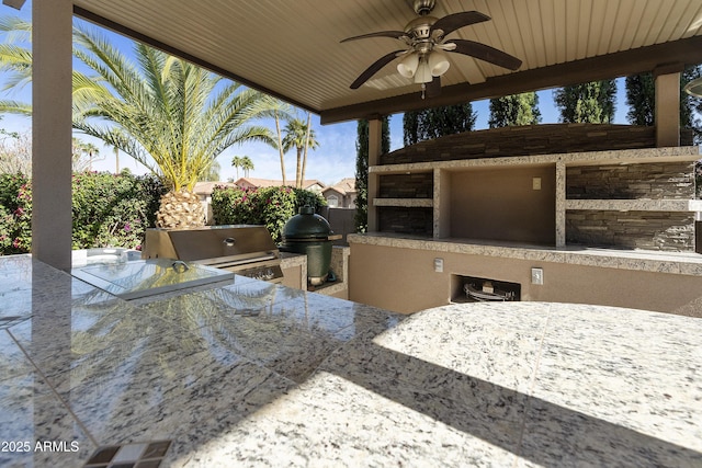 25042 S Hollygreen Dr, Sun Lakes, AZ 85248 - view of patio / terrace with ceiling fan, exterior kitchen, and grilling area