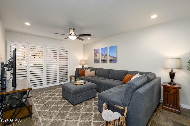 living room with ceiling fan