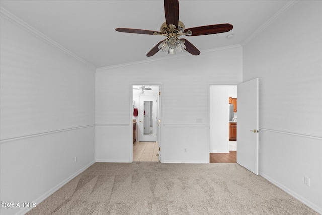 4976 S Sugarberry Ln, Gilbert, AZ 85298 - unfurnished bedroom featuring lofted ceiling, carpet floors, crown molding, baseboards, and a ceiling fan