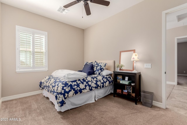 bedroom featuring visible vents, baseboards, and carpet flooring