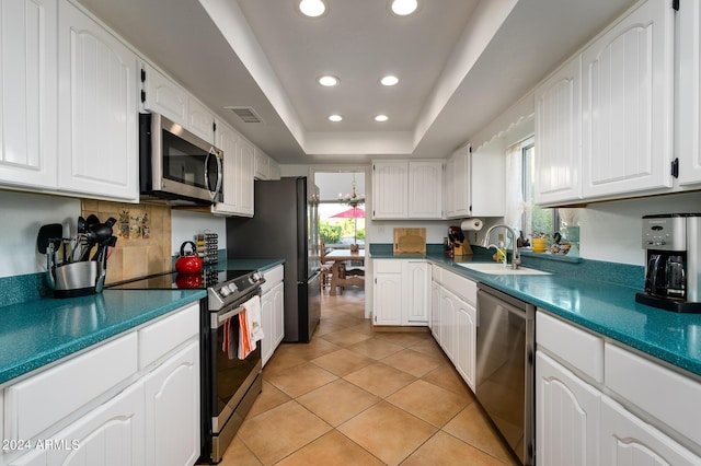 kitchen with white cabinetry, stainless steel appliances, and a sink