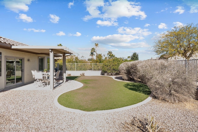 view of yard with a patio area and a fenced backyard