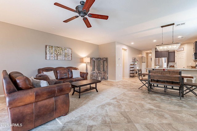 living room with ceiling fan