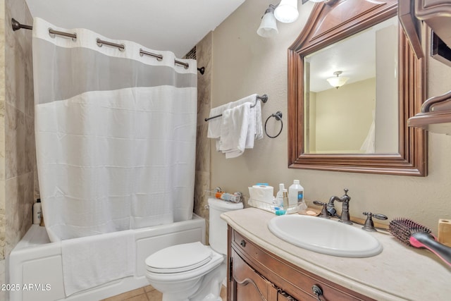 full bathroom featuring vanity, toilet, and shower / bath combo with shower curtain