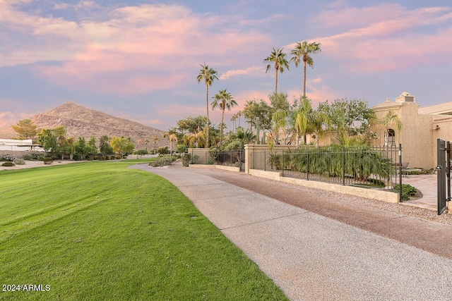 view of home's community featuring a mountain view and a yard