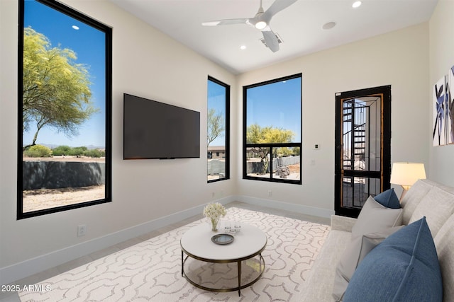 29215 N 136th St, Scottsdale, AZ 85262 - living area with ceiling fan, recessed lighting, tile patterned flooring, and baseboards