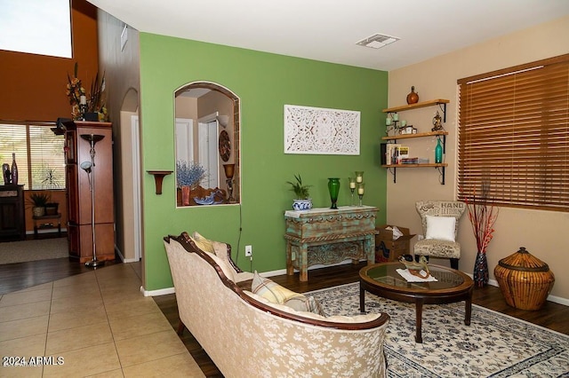 living area with wood-type flooring