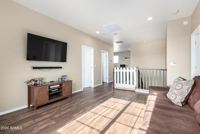 living room with dark wood-type flooring