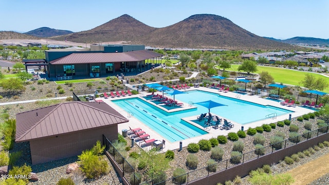 view of pool featuring a mountain view