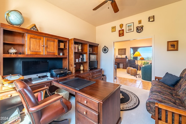 office featuring ceiling fan and light tile patterned flooring