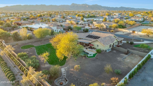 aerial view featuring a residential view and a mountain view
