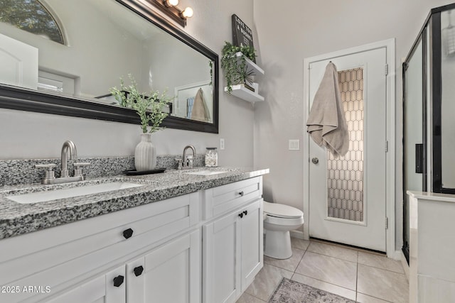 bathroom featuring tile patterned flooring, vanity, and toilet