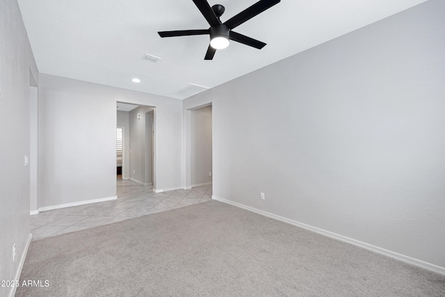 25974 W Horsham Dr, Buckeye, AZ 85396 - empty room featuring a ceiling fan, light colored carpet, light tile patterned flooring, and recessed lighting