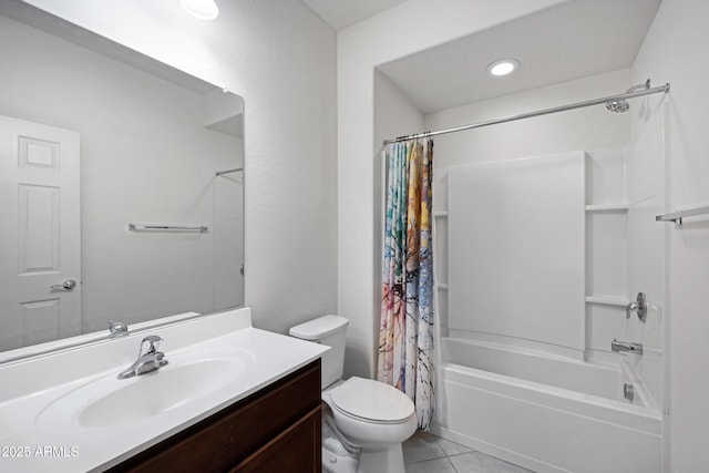 25974 W Horsham Dr, Buckeye, AZ 85396 - bathroom with vanity, shower / tub combo with curtain, and tile patterned floors