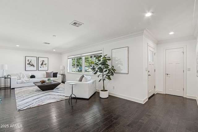 615 E Winter Dr, Phoenix, AZ 85020 - living room with dark wood-style flooring, recessed lighting, and ornamental molding