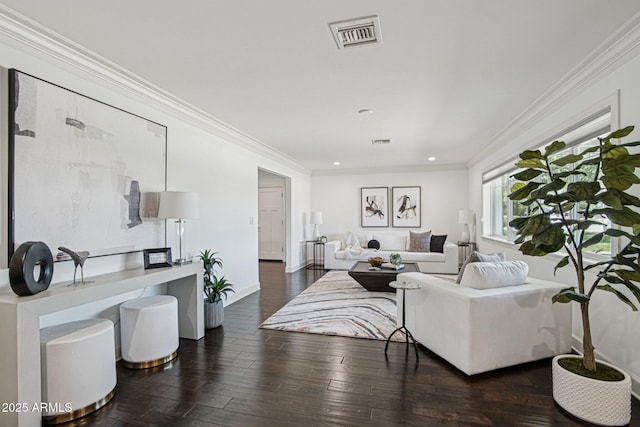 615 E Winter Dr, Phoenix, AZ 85020 - living area featuring ornamental molding, dark wood-style floors, and recessed lighting