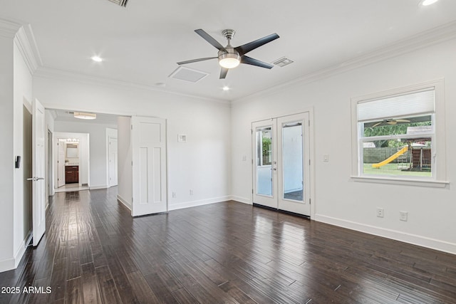 615 E Winter Dr, Phoenix, AZ 85020 - empty room featuring healthy amount of natural light, dark wood-type flooring, ornamental molding, a ceiling fan, and recessed lighting